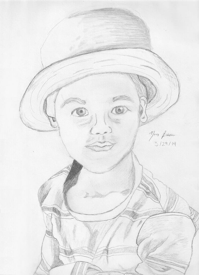 Little Boy in Hat Pencil Illustration